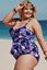 Immagine di Purple Plus Size Ruffled Tankini with Floral Panty